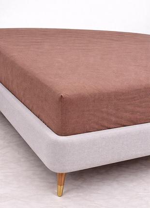 Простирадло на резинці ecotton 180х200 см фланель бавовняне бежевого кольору beige