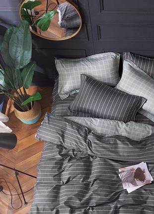 Комплект постельного белья ecotton двуспальный 180х215 см серый двусторонняя клетка (147ав)