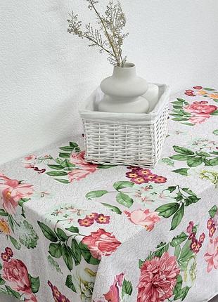 Скатерть ecotton 150х220 см хлопковая с рогожки розовая 29033/2 летний букет
