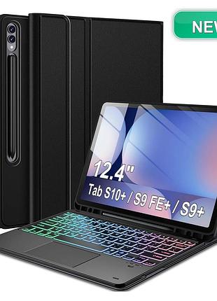 Чохол-клавіатура фоліо nanhent qwerty для samsung galaxy tab s10 s9 s9 fe 12.4 bluetooth трекпад rgb 7 кольорів usb-c abs