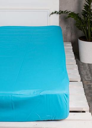 Простынь на резинке ecotton 180х200 см однотонная голубого цвета blue atol