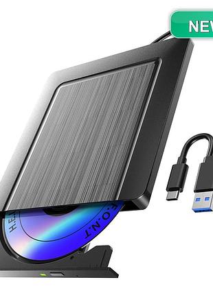 Внешний cd dvd привод umaniy usb-c usb 3.0 plug&play встроенный кабель 24× cd 8× dvd совместим windows mac
