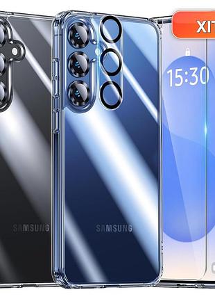 Чохол накладка uniqueme для samsung galaxy s25 прозорий 5 в 1 2 скла і 2 захисти камери 9h антижовтіння