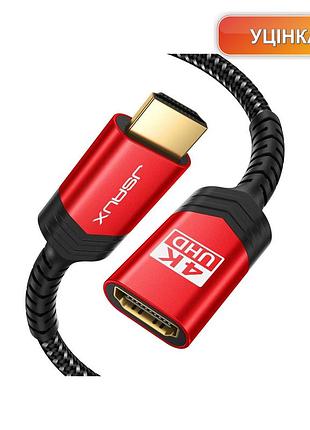 Кабель hdmi удлинитель шнур jsaux 3.3ft 4k 60hz hdmi 2.0 hdr hdcp2.2 плетеный красный для tv stick blu-ray pc