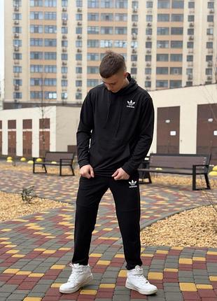 Мужской спортивный костюм adidas черный осенний весенний , демисезон костюм черный адидас худи и штаны trekmr
