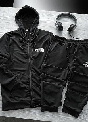 Мужской черный спортивный костюм the north face весна-осень на змейке,молодежный черный костюм tnf с кап trek