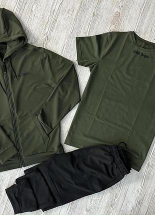Спортивный костюм palm angels хаки мужской на змейке ,весенний костюм палм ангелс 3в1 кофта + штаны + фу trek