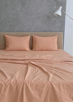 Комплект постельного белья ecotton двуспальный 180х215 см из сатина однотонный персиковый (159а)
