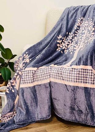 Плед ecotton 200х220 см из микрофибры well soft деревья синий