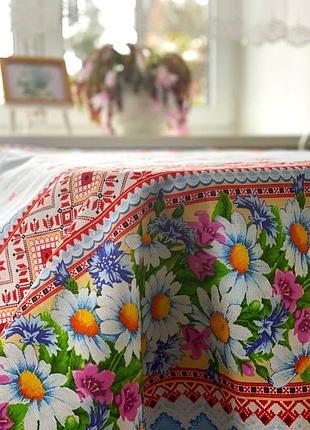 Скатерть ecotton 150х200 см хлопковая из рогожки ромашки 18825/1 в украинском стиле орнамент