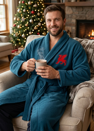 Мужской синий теплый флисовый халат размер l xl jac menswear