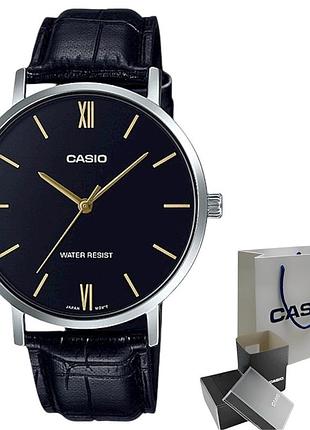 Чоловічі кварцові наручні годинники casio mtp-vt01l-1b, шкіряний ремінець, мінеральне скло, wr 30