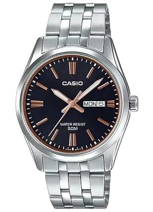 Casio mtp-1335d-1a2 — мужские кварцевые часы, сталь, чёрный циферблат, 50 wr
