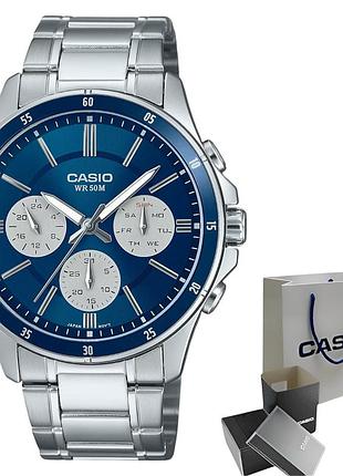 Мужские кварцевые наручные часы casio mtp-1374d-2a3, браслет, минеральное стекло, wr 50
