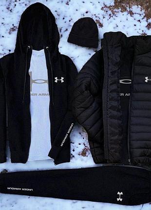 Мужской комплект 6в1 under armour v6 (худи на молнии + штаны + футболка х2 + шапка + куртка) s