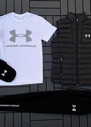 Чоловічий комплект 4в1 under armour r3 (футболка + штани + кепка + жилетка) s