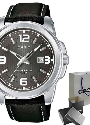 Чоловічі кварцові наручні годинники casio mtp-1314l-8a, шкіряний ремінець, мінеральне скло, wr 50