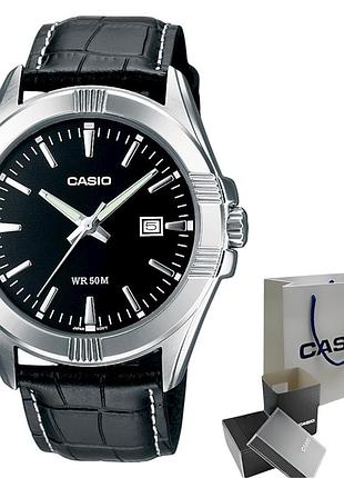 Чоловічі кварцові наручні годинники casio mtp-1308l-1a, шкіряний ремінець, мінеральне скло, wr 50