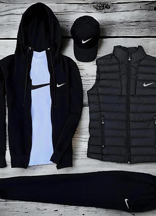 Мужской комплект 5в1 nike f6 (худи на молнии + штаны + футболка + кепка + жилет) s