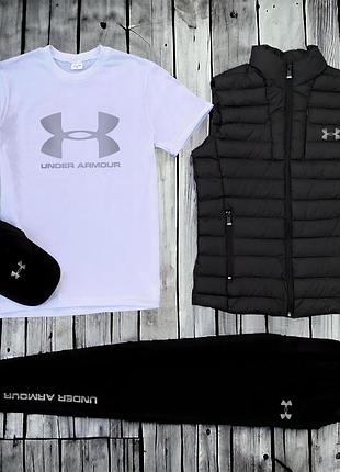 Чоловічий комплект 4в1 under armour r6 (футболка + штани + кепка + жилетка) s