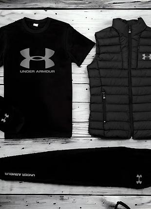 Мужской комплект 4в1 under armour l5 (футболка + кепка + жилетка + штаны) s