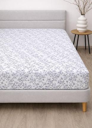 Простирадло на резинці ecotton 180х200 см фланель бавовняне білого кольору з квітами