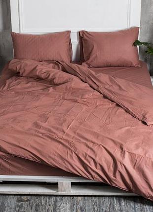 Комплект постоли ecotton полуторный пододеяльник и 2 наволочки коричневый бордо мокко