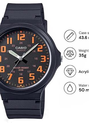 Casio mw-240-4b кварцевые часы черный каучуковый ремешок