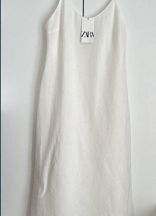 Сарафан літня сукня лляний молочний xs/s zara, сарафан летнее платье льняное молочное zara