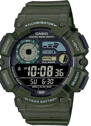 Casio ws-1500h-3b — электронные кварцевые часы, пластик, серый дисплей, 100 wr