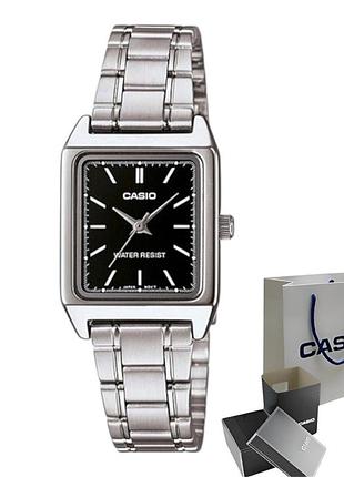 Casio ltp-v007d-1e — жіночий кварцовий годинник, сталь, чорний циферблат, 30 wr