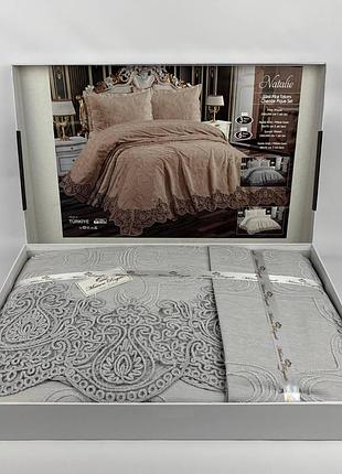 Покрывало с наволочками maison royale жаккард natalie 240х260 gri