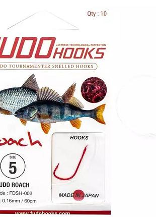 Крючки с поводками fudo roach red 8 0.14mm 60cm (10 шт.)