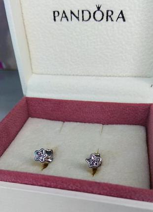 Серебряные серьги-гвоздики pandora s925 ale, звездочки, с фианитами