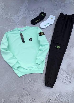 Спортивный костюм stone island светшот + штаны весна\осень турецкая двунить (носки в подарок), костюм мужской