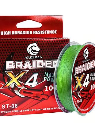 Шнур yacuma 4-braid 100м 0.18мм 10.1кг (зелений)