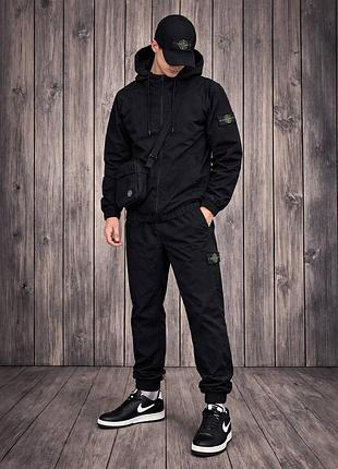 Набор stone island 4в1 плащевка парашют спортивный костюм + кепка + сумка-мессенджре, костюм спортивный из плащевки стон айленд xl