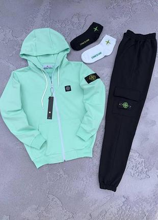 Спортивный костюм stone island кофта + штаны весна\осень турецкая двунить (носки в подарок), костюм мужской