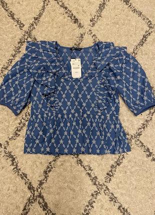 🧚🏻‍♀️прекрасная блузка zara с выбитым узором xl-xxl5 фото