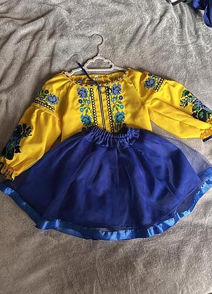 Дитячий патріотичний костюм в українському стилі (вишиванка та спідниця) на дівчинку, розм 116-122