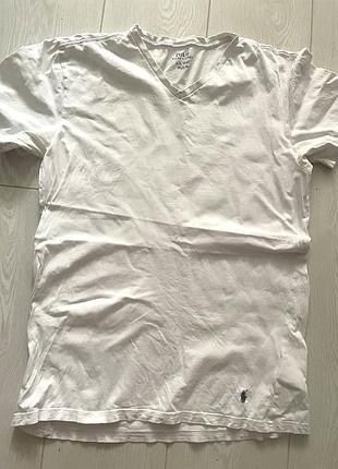 Оригінальна біла чоловіча футболка polo ralph lauren з v-вирізом, розмір xl