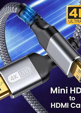 Кабель переходник mini hdmi - hdmi 4к 60hz 1 метр version 2.0 aluminum shell gold-plated neylon cord