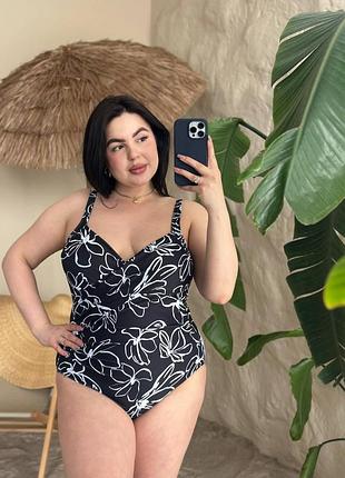 Слитный черный купальник с утяжкой для девушек plus size . размеры: xl, 2xl, 3xl, 4xl, 5xl 5хл