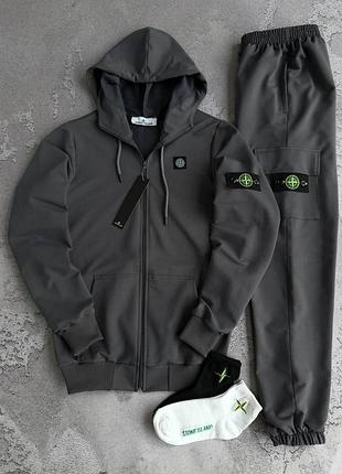 Спортивный костюм stone island кофта + штаны весна\осень турецкая двунить (носки в подарок), костюм мужской стоник s