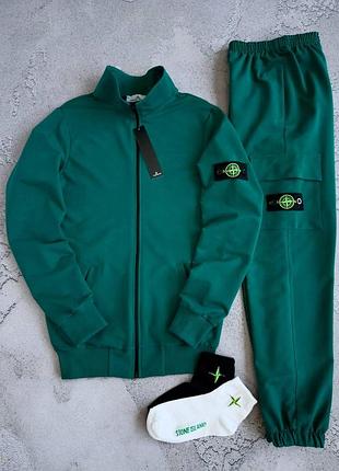Спортивный костюм stone island кофта + штаны весна\осень турецкая двунитка (носки в подарок), костюм стоник зеленый xxl