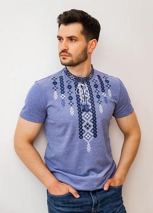 Мужская вышитая футболка цвет джинс m, джинс