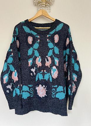 Светр оверсайз подовжений zara knit metallic lurex floral oversize pulloven,