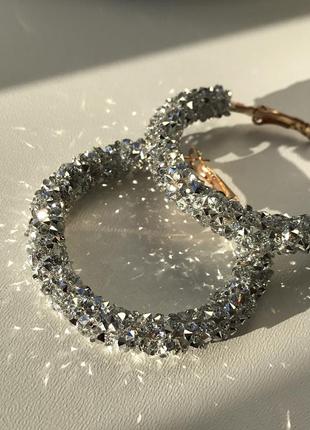 Терміново!!!знижки на всі!!сережки кільця блискучі срібні кристали