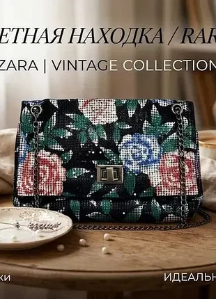 🌸👜  вечерняя сумочка-клатч zara в стиле vintage chic в стразы с цветочным принтом на цепочке ✨