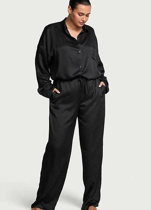 Женская пижама (штаны + рубашка) victoria's secret (2879876695840) signature satin oversized long pajama set m черная